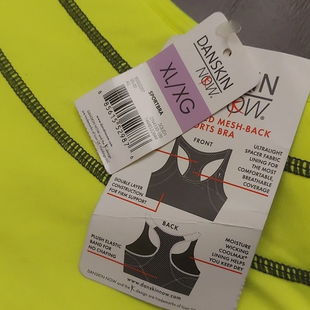 DANSKIN NOW Lime Yellow and Black Racerback Sports Bra - Picture 4 of 8